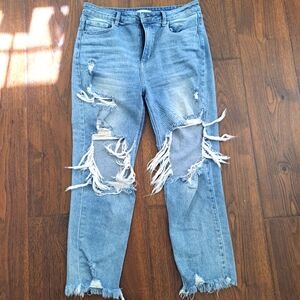 High waisted mom distressed mom Jean's